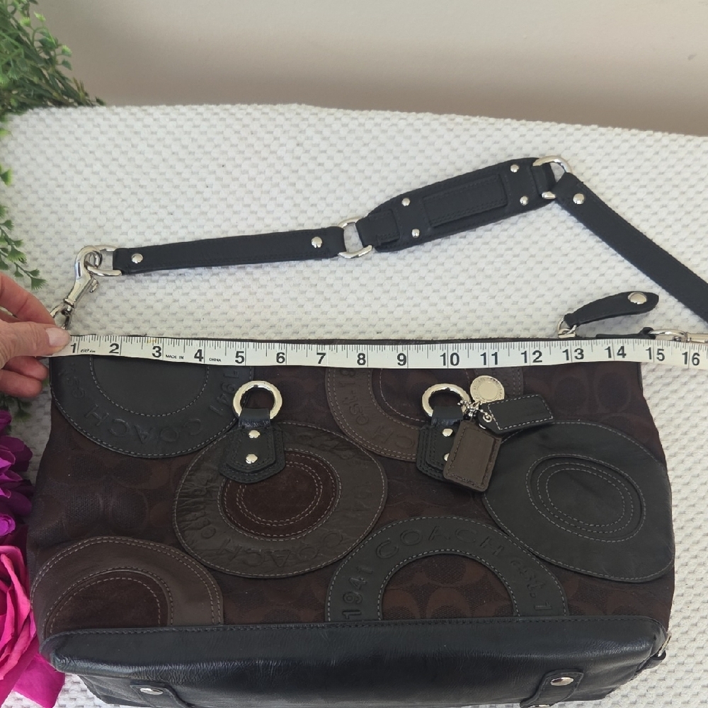 Coach Optic Black Brown Leather Shouder Bag Purse - Picture 12 of 16